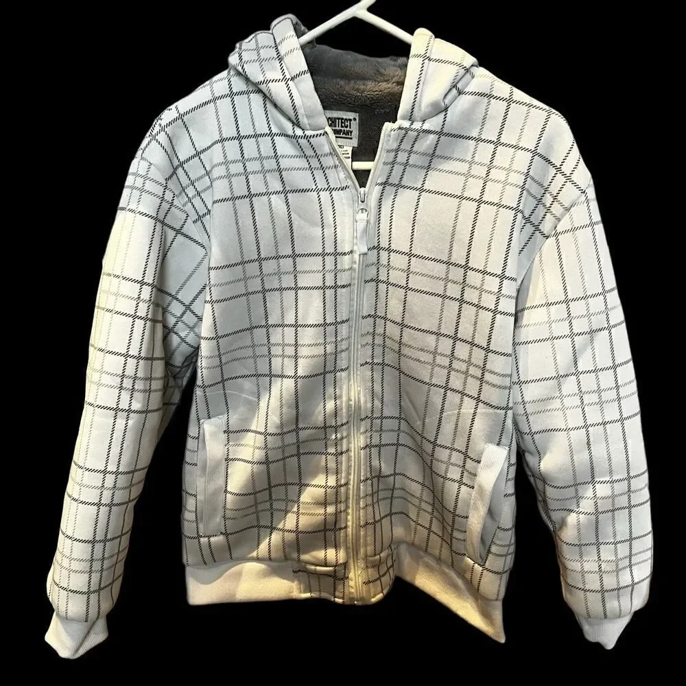 Architect Jean Co.Hooded jacket, white with grey stripes, L(14-16) full zip